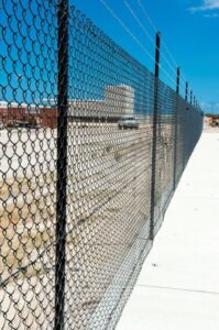 PVC black Railless Chain mesh fencing with 3 x rows of barbed wire 1