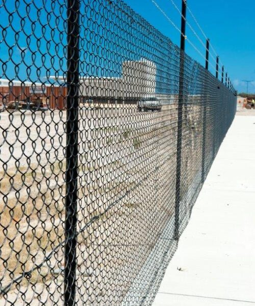 PVC black Railless Chain mesh fencing with 3 x rows of barbed wire 1