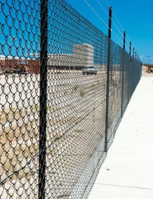 PVC black Railless Chain mesh fencing with 3 x rows of barbed wire 1